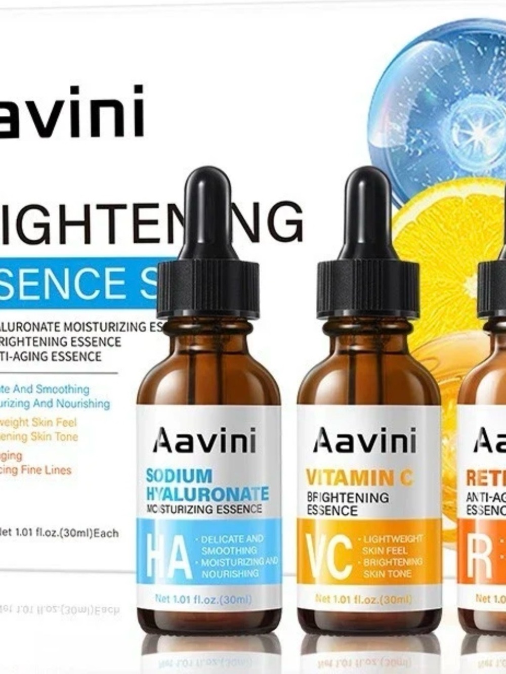 Aavini Brightening Essence Set Hyaluronic Acid Vitamin C Retinol 3 x 30 ml